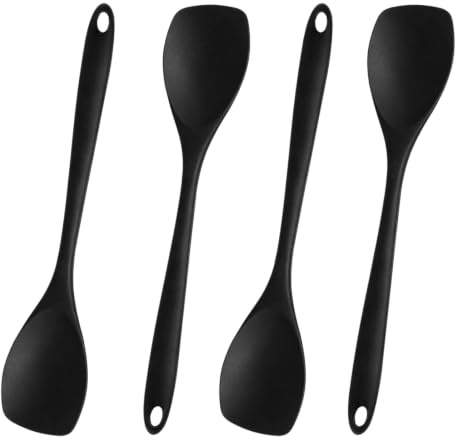 4 Piezas Cuchara Silicona Cocina, 27,5cm Cuchara de Mezcla de Silicona Antiadherente, Cucharón de Cocina, Cuchara de Servir, Resistente al Calor Hasta 210°C para Cocinar, Hornear, Remover