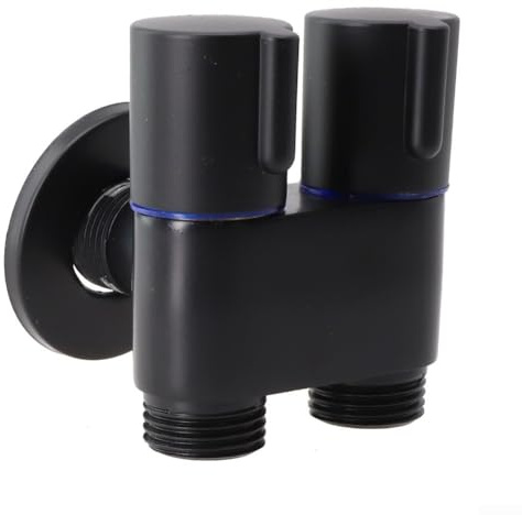 Nexbrill Válvula de ángulo de control doble G1/2 1 en 2 salidas, mango de metal de aleación para lavadora, inodoro, pulverizador de bidé, fregadero de cocina, cabezal de ducha, gris (negro)