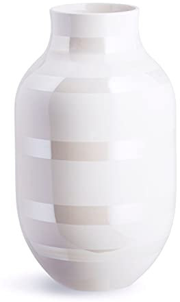 Kähler Vase H31 cm Omaggio Originaldesign mit handgemalte Streifen, Weiss