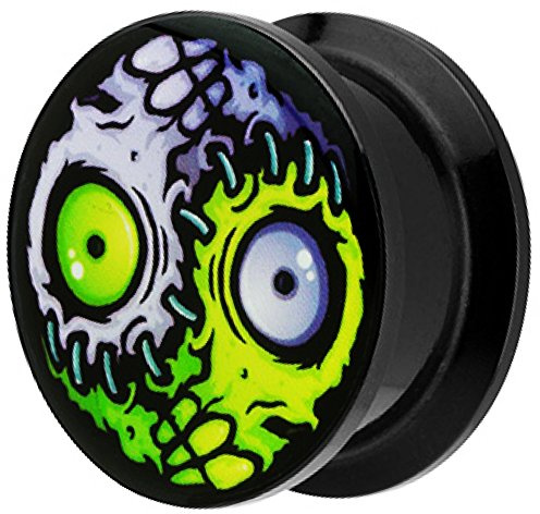 Piersando Ohr Plug Piercing Kunststoff Motiv Comic Picture Flesh Tunnel Ohrplug mit Horror Yin Yang Auge Schwarz