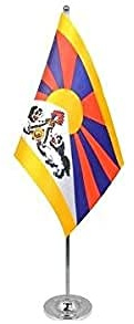 AZ FLAG Bordsflagga Tibet 22x15 cm Bordsbanér Tibetansk Satin Metallfot
