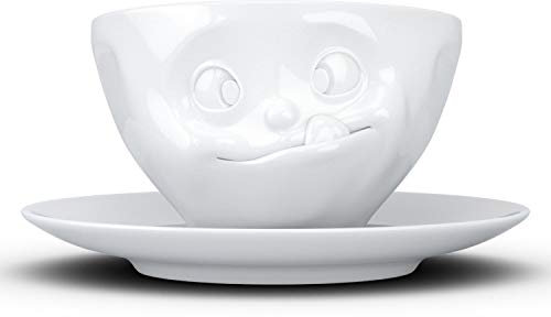 FIFTYEIGHT PRODUCTS / Tassen / Kaffeetasse „Lecker“ (Porzellan, 200 ml, weiß, Made in Germany)