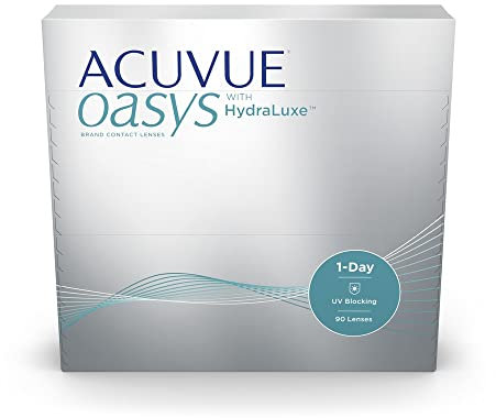 ACUVUE OASYS 1-Day Tageslinsen helfen das Gefühl von müden & trockenen Augen zu reduzieren – Tageskontaktlinsen mit -3,25 dpt und BC 8.5 – UV Schutz & angenehmes Tragegefühl – 90 Linsen