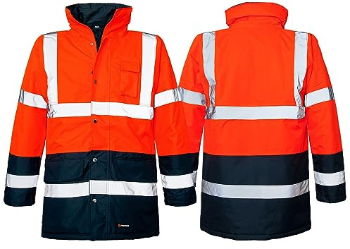 Marel Winter Warnjacke Warnschutz Pilotenjacke Arbeitsjacke Warnschutzjacke (BLIZAR-ORANGE) (3XL)