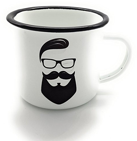 Kilala Blechtasse Hipster Echte Kerle tragen Bart im Emaille-Look unkaputtbar Camping Wohnwagen Tasse schwarz/weiß Geschenk