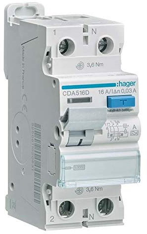 Hager CDA516D CDA516D Disjoncteur différentiel A 2 pôles 16 A 0,03 A 230 V