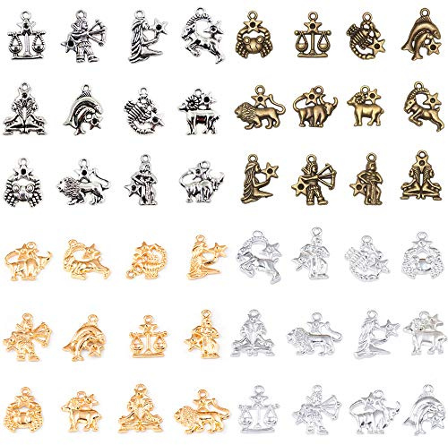 48pcs Zodiac Charms 12pcs Constellation Pendants Double Sided Zodiac Charms Pendants for DIY Necklace Bracelet Jewelry Making, Small, Alloy Steel