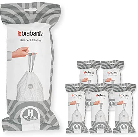 Brabantia Müllbeutel PerfectFit Multipack (Code H - 50l / 60L) Extra Starke Müllsäcke mit Zugband, 6 rollen (120 Müllbeutel)
