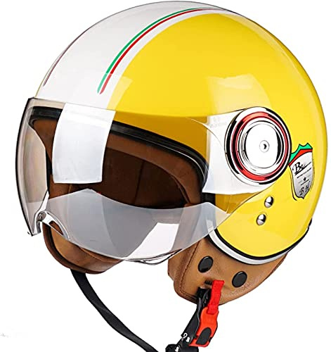 Sommer Vintage Motorrad Open Face Jethelme Scooter-Helm Vintage Roller Helm Damen Herren Retro Elektrischer Halbhelm mit Sonnenblende Jet-Helm für Cruiser Motobike ECE Approved