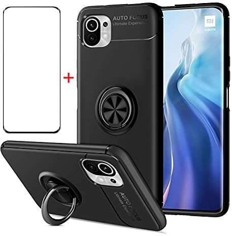 AKABEILA Carcasa para Realme GT Neo 2 y Protector de Pantalla de Cristal blindado de 360 Grados Carcasa de Silicona antigolpes Soporte magnético para Coche Negro