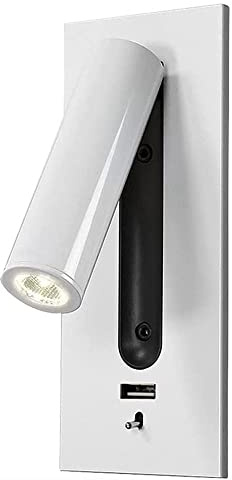Headboard LED Wall Mounted Light, Focused Reading Lamp with USB Charging Port, Modern Adjusted Recessed Wall Lamp Wall Sconce for Living Room Bedroom Hotel Lámpara de Pared (Color : White)