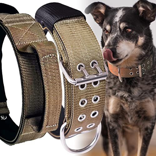 Hundehalsband für Große Hunde - 5 cm Breites Halsband mit Griff für Extragroße Hunderassen, schwerlast, Weich Gepolstertes Neopren Nylon Hunde Halsband für Grosse Hunde Big Dog Collar L, Khaki