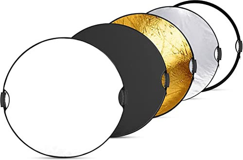NEEWER 80cm Light Reflector with Handle & 3/8 Thread, 5 in 1 Foldable Round Light Diffuser, Translucent/Silver/Gold/White/Black for Studio or Outdoor Photo Lighting, RF-80II