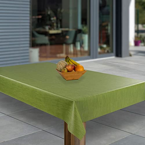 laro Wachstuch-Tischdecke Abwaschbar Garten-Tischdecke Wachstischdecke PVC Plastik-Tischdecken Eckig Meterware Wasserabweisend Abwischbar, Muster:Grün Leinenoptik, Größe:140x280