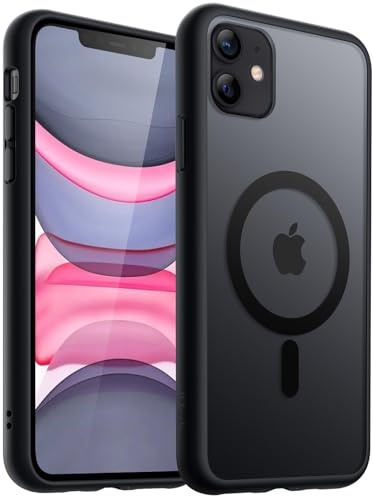 JETech Matte Magnetische Hülle für iPhone 11, Schwarz | Kompatibel mit MagSafe, Matte Transluzent Rückseite, Dünn Stoßschutz