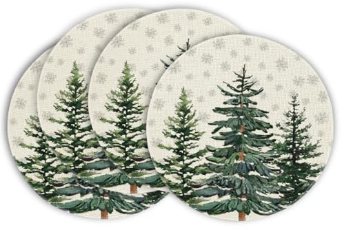 Artoid Mode Kiefern Schneeflocken Weihnachten Runde Platzsets 4er Set, 37cm Winter Xmas Tischset Waschbar Platzdeckchen Küche Party Deko