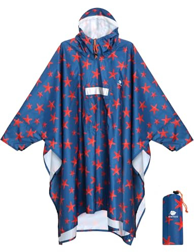 Anyoo Poncho de lluvia ligero e impermeable con mangas ventiladas, multiusos, con capucha, manta protectora para exteriores, camping, senderismo, pesca, talla única, Talla única