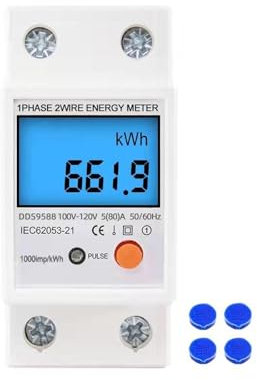 compteur d'énergie Compteur d'énergie monophasé sur Rail Din 110V/230V AC, réinitialisation zéro, kWh, tension, courant, consommation d'énergie, compteur d'électricité ( Color : 110V White Shell )