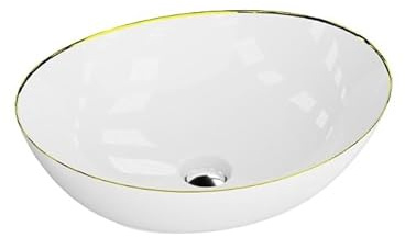 LAVITA Aufsatzwaschtisch Fresa Gold Aufsatzwaschbecken Oval Waschbecken Ohne Überlauf und Hahnloch Aus hochwertigem Porzellan Waschtisch modernes Badkeramik Waschplatz 41,5x34x13,5 cm Weiß/Gold