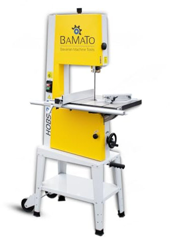 BAMATO Holzbandsäge HOBS 3.0 | 230V | inkl. Anschlagset | 3-Rollen Präzisionsführung | stabiler Längsanschlag mit Lupe | mit Fahrwerk und ausziehbarem Transportgriff