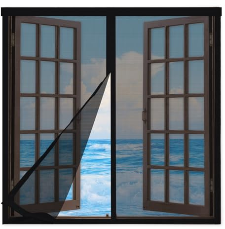 Mosquitera Ventana Magnética 105x115cm,Cortinas Mosquiteras para Ventanas Corredera con Imanes,Entre Aire Fresco,Mantiene Insectos, Moscas y Mosquitos Fuera,Negro