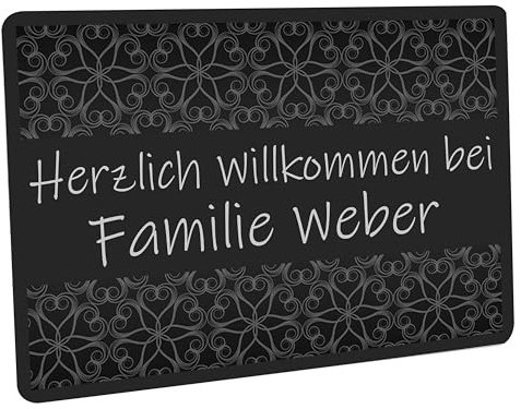 Crealuxe Fussmatte 'Wunschtext/Wunschname - Ornamente - Herzlich Willkommen - personalisiert, Fußabtreter, Fußmatte rutschfest, Paare & Familie