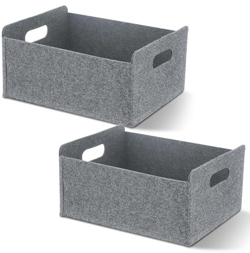Esteopt Faltbare Aufbewahrungskörbe,2STK felt storage basket, faltbarer Organizer,Filz Aufbewahrungsbox,Filzkorb Grau Rechteck,Aufbewahrungskörbchen,Aufbewahrungskorb klein,Groß 30 x 26 x 12.5 cm