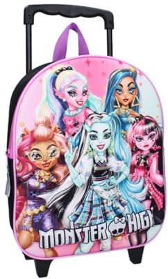 mybagstory Rucksack für Kinder – Trolley – Monster High – 3D – Violett – Schwarz – Kinder – Schule – Kindergarten – Kindergarten – Mädchen – Größe 32 cm – verstellbare Träger – Rollen – Geschenkidee