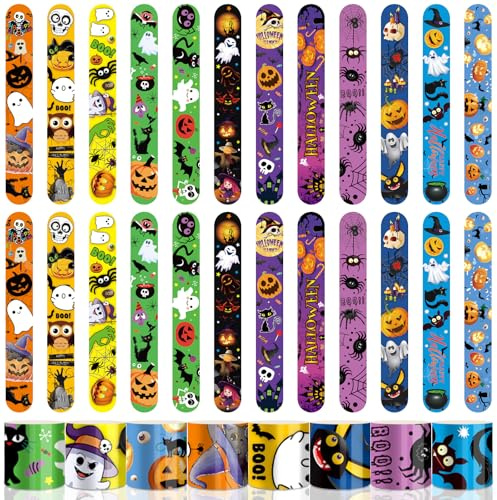 LXYYDS 24 Piezas Halloween Slap Pulseras, Halloween Pulsera Bofetada, Halloween Pulsera de Juguete, Halloween Slap Bracelets Niños, Halloween Juguetes Niños Fiesta Bolsas de Relleno