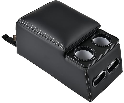 Coverado Console Centrale de Voiture, Console de siège arrière universelle, Organiseur de siège arrière avec porte - gobelets, grand compartiment de rangement, Accoudoir central (Régulier, Noir)