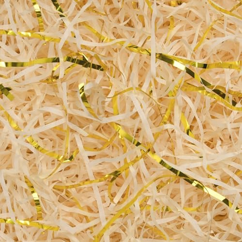HXJDAM champagne och guld gåva fyllningsmaterial – strimlat papper för presentförpackning, paket