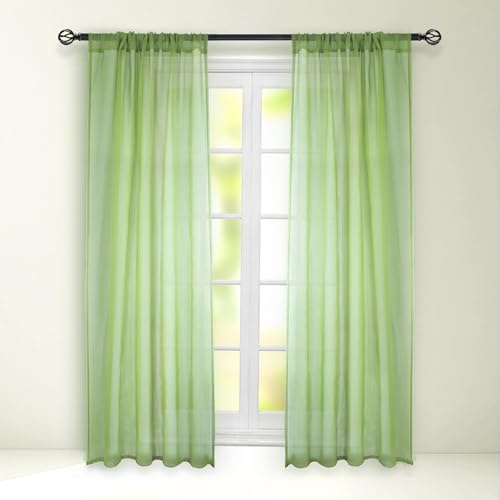 BUHUA Gardinen Vorhänge Leinenvorhang mit Kräuselband Transparent Schiebevorhänge Voile Halbtransparent Wohnzimmer Schlafzimmer Küche 2er Set H 245 x B 132cm Grün