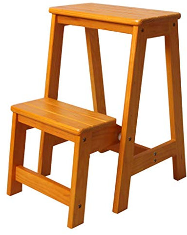 QZQJUILU Einfacher und praktischer Klapptritthocker, Klappleiter - Kleine Holzleiter 2-stufiger Klapphocker, Praktischer Hocker/D