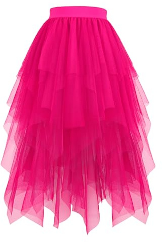 Hanpceirs Damen Tüll Röcke A-Linie Midi Tutu Rock | High Low Layered Puffy Fee Röcke, Unregelmäßiger Tutu Rock, Halloween Costumes, Cosplay Skirts, Mesh Skirts, Karnival Costume