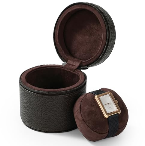 Papten Luxus Reiseetui für Einzeluhren, PU Leder-Schutzhülle mit Mikrovelours-Innenseite, passend für Uhren und Smartwatches bis 55 mm (Kaffee)