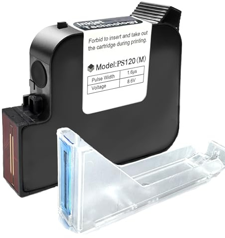 Cartouche d’Encre Solvant à Séchage Rapide Originale de Remplacement PS120 pour Imprimante à Jet d’Encre Portable et Mini, Compatible avec les Machines de Codage à Buse 1 Pouce/25.4 mm (Noir, 72 ml)