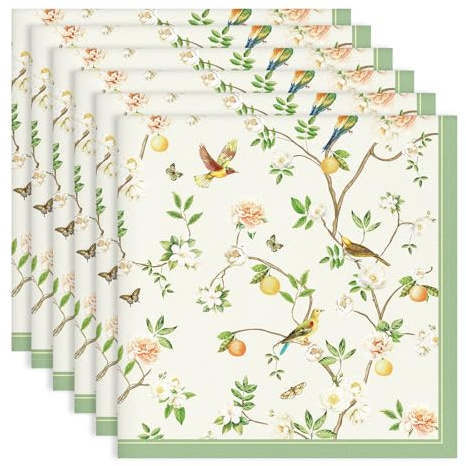 Arquiel Tovaglioli Uccelli Ramo Set Di 6, Tovaglioli Di Stoffa 100% Cotone Riutilizzabili Morbido Tovaglioli Da Tavola Perfetto Per Feste,Festival, Ristoranti(45 Cm X 45 Cm)