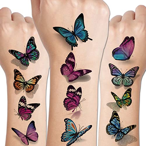 CHARLENT 120 Stück Schmetterling Temporäre Tattoos für Damen und Mädchen | Realistische 3D Schmetterlings Tattoos, ideal als Partygeschenke, Dekoration, Feiern und feminine Looks