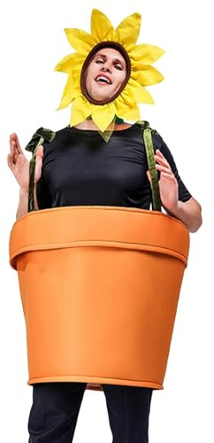 JIEBWCHA Blumentopf Kostüm, Pflanzen Cosplay Kostüm, Sonnenblumen Bühnenkostüme, Sonnenblume Im Topf Damen Herren Kostüm Unisex, Lustiges Blumentopf Cosplay Kostüm Overall, Lustig Witzig