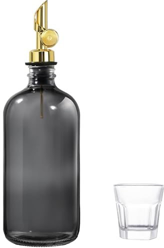 Mouthwash Dispenser for Bathroom, 1 Pack Clear Black Glass Mouth Wash Container with Cup, 17 Fl Oz Mouth Wash Decanter Bottle Set, Refillable Mouthwash Pump Dispenser