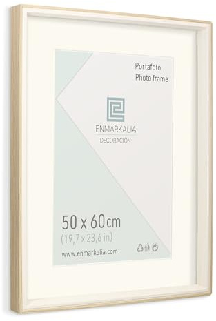 ENMARKALIA DECORACION Marco de foto, medida 50x60 cm SIN paspartu y 40x50 cm CON paspartu, color Madera - Blanco con paspartu, para colgar en horizontal y vertical (Madera Blanco X1 Ud., 50 x 60 cm)