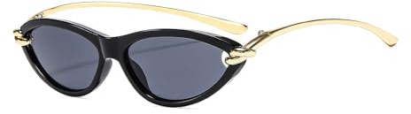 LJCZKA Retro Oval Cat Eye Sunglasses for Women 90s Small Oval Sun Glasses Trendy Narrow y2k Cateye Shades Luxury Gold Temples Sunnies UV400 Protection