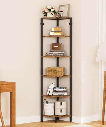 Yorbay Scaffale angolare a 6 ripiani: scaffale multiuso per cucina, soggiorno, camera da letto, ufficio - Scaffale da terra, mensola da bagno, scaffale a scala, design industriale