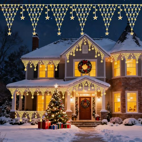 Luci a rete natalizie, catena luminosa a LED per esterni, plug in 4 m, 196 LED, 8 modalità di lampeggiamento, rete luminosa per Natale, giardino, eaves, balconi, terrazze, matrimoni, recinzioni