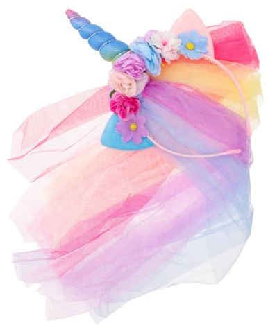 DECORNIJIA Unicorn Design Hårbåge med Slöja för Pojke Flicka Non-slip Håraccessoar för Fest Födelsedag och Cosplay Söt Enhörning Bekväm och Elegant Huvudbonad