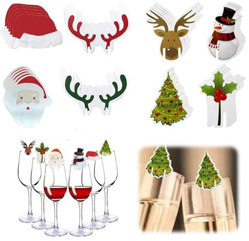 JRYXDS Marque Verre, 80 Pcs Marqueurs De Verre À Vin, Étiquettes De Verre À Vin Réutilisables, Marque-Verres Noël, Pour Marquer Les Verres De Vin De Vos Invités