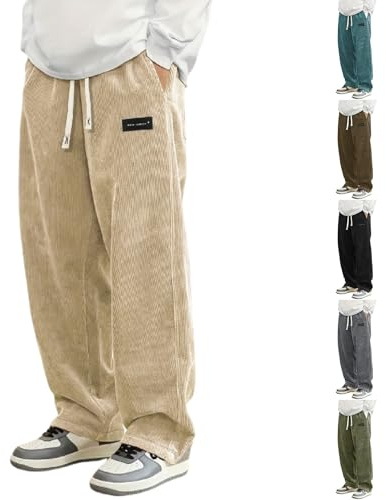 Générique Pantalon Homme Hiver Velours Côtelé Taille Elastique Baggy Pantalon Jogging Homme avec Cordon Léger Elastique Chaud Pantalon avec Poches pour Automne Hiver (01-1Kaki, L)