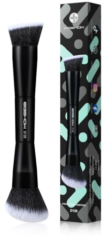 EIGSHOW Cepillo Doble Punta Base y Contorno Rostro Profesional D120 Negro | preciso, Cerdas suaves y resistentes, Vegano, Perfecto para viaje y día a día