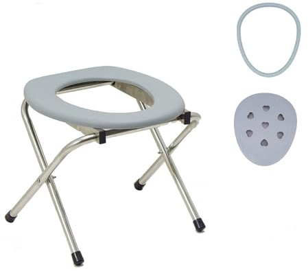 NEWFUN chaise percée adulte,100KG chaise percée toilette,sièges de toilettes et chaises percées, Sac et anneau en plastique, facile à monter sans outils, convient pour la maison et le camping