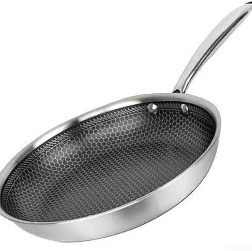Wlinfetity Padella in acciaio inox da 30 cm con rivestimento antiaderente, adatta per forno e lavastoviglie, compatibile con fornelli elettrici a gas a induzione (argento)